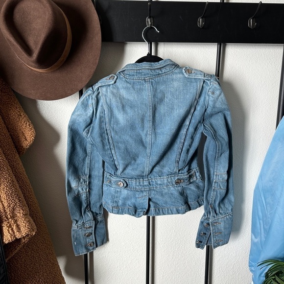 Bebe medium wash military style denim jean button fitted y2k 2000s jacket coat - Picture 5 of 5